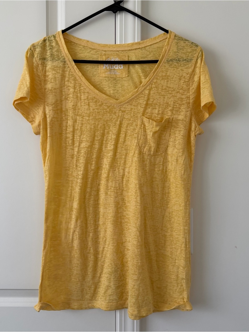 Mudd Yellow Burnout V-Neck Pocket Tee Y2K Juniors Women Large Sheer Lightweight
